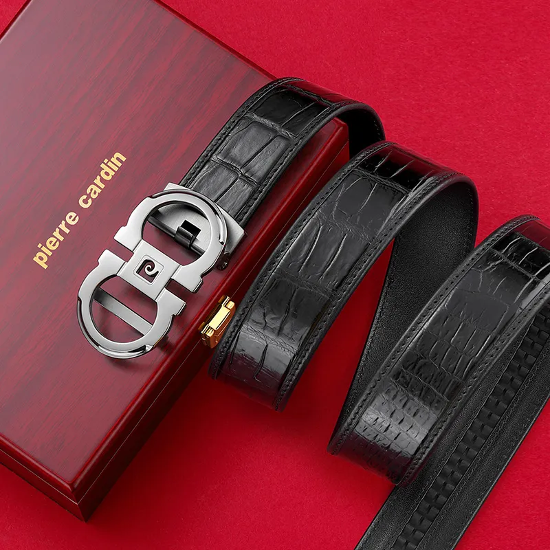 PIERRE CARDIN Farmed Crocodile Leather Belts Men's 3.45CM-5