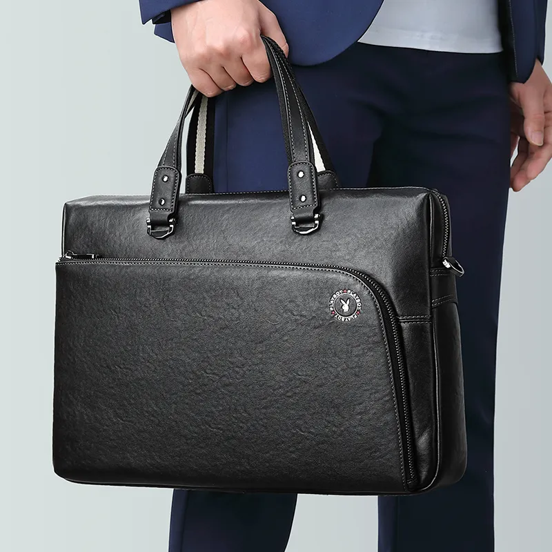 Playboy Cow Leather One Shoulder Handbag Tubas Men's Black-4