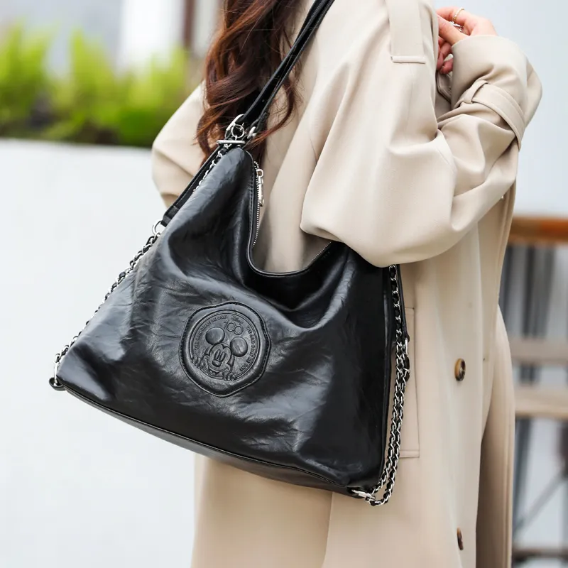 Disney Mickey Series Soft PU Leather Tote Bag, Shopping Bag, Handbag, Shoulder Bag Tubas Women's Black-6