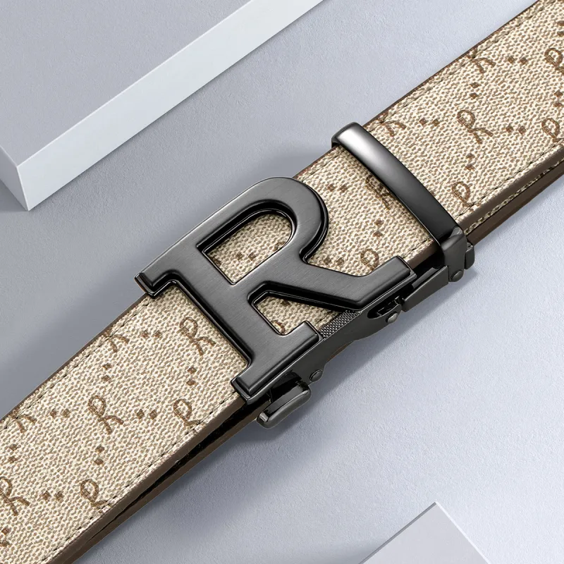 ROBERTA DI CAMERINO PVC Leather Belts Men's Apricot Width 3.45cm, Free Greeting Card Writing And Photo Printing-3
