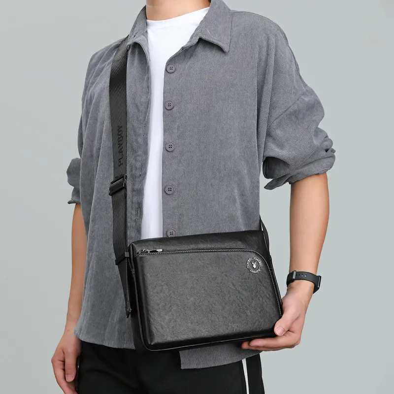 Playboy Top Grain Cow Leather Crossbody Bag Regular Men's Black-5