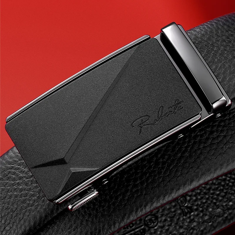 ROBERTA DI CAMERINO Top Grain Cow Leather Belts Men's Black Width 3.5CM-3