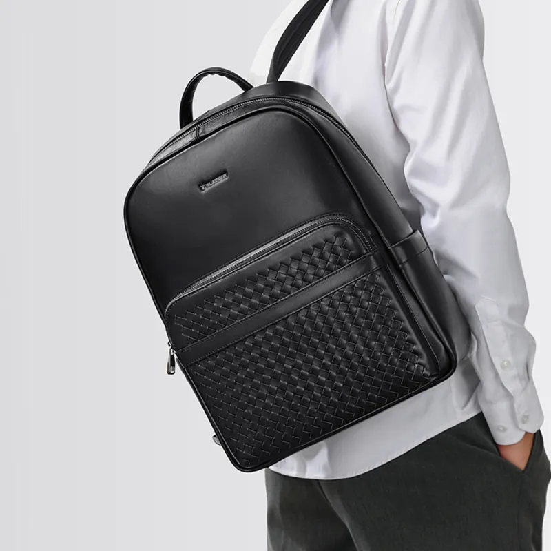 Playboy Top Grain Cow Leather Backpack Regular Men's Black-6