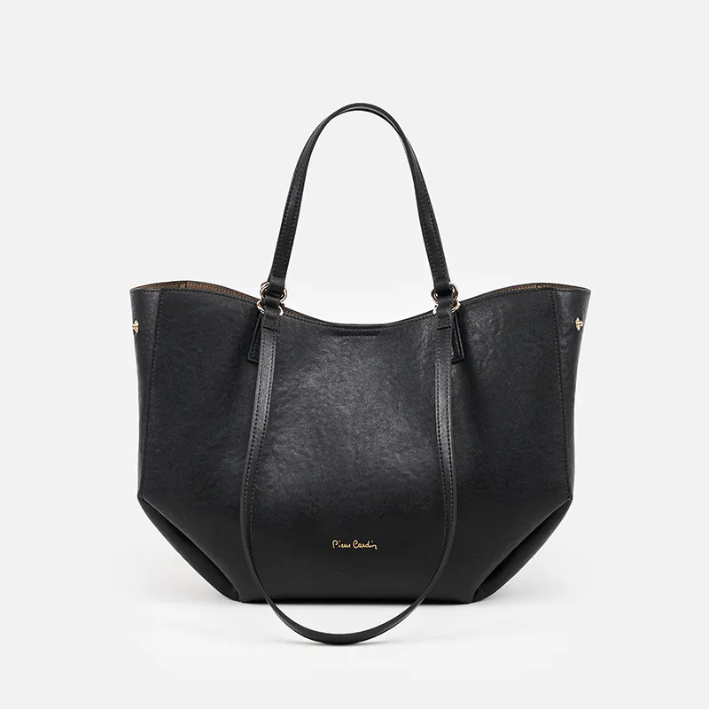 PIERRE CARDIN Split Cow Leather Tote Handbag, Shoulder Bag Regular Women's Black-3