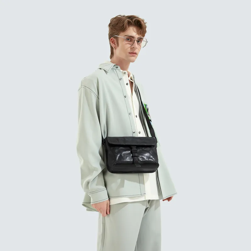 PIERRE CARDIN Top Grain Cow Leather Messenger Bag, Shoulder Bag, Crossbody Bag Men's Black-2