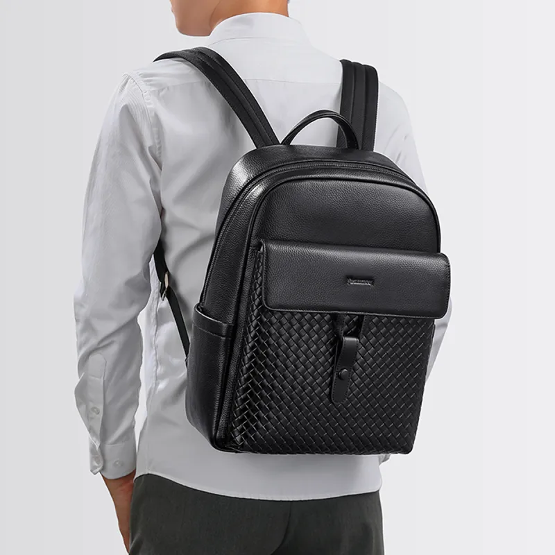 Playboy Cow Leather Backpack Men's Black-5