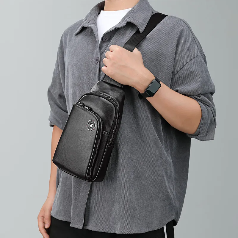 Playboy Top Grain Cow Leather Shoulder Bag, Sling Bag Trumpets Men's Black-4