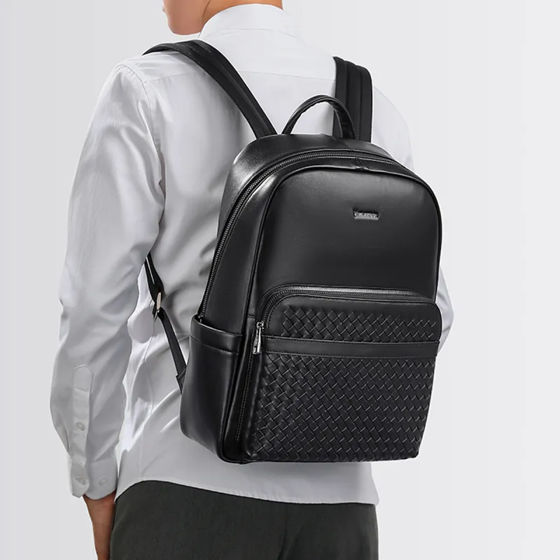 Playboy Top Grain Cow Leather Backpack Regular Men's Black-5