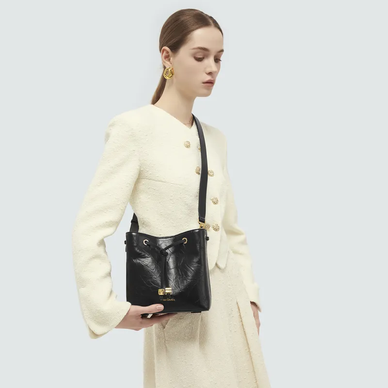 PIERRE CARDIN Top Grain Cow Leather Crossbody Bag, Shoulder Bag Regular Women's Black-1