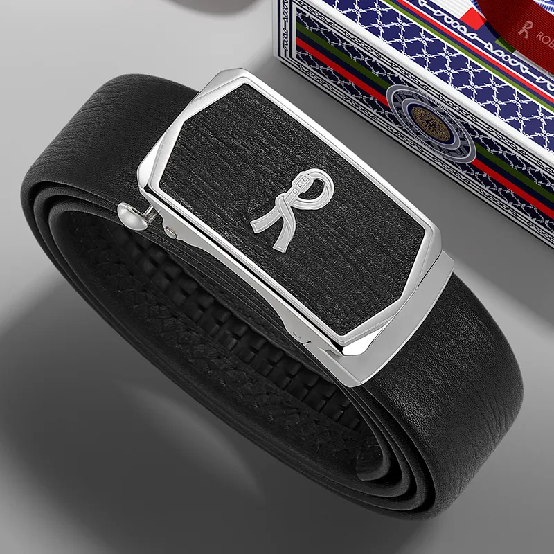 ROBERTA DI CAMERINO Cow Leather Belts Men's Black 3.45CM Writing A Greeting Card And Printing Photos-4