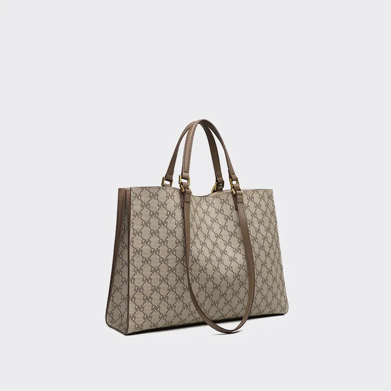 PIERRE CARDIN PVC Tote Bag, Shopping Bag, Handbag, Shoulder Bag Medium Size Women's Dark Khaki-4