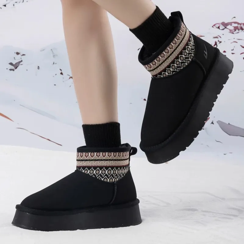 Warrior Warm Height Increasing Wear-Resistant Short Snow Boots Women's Black-2