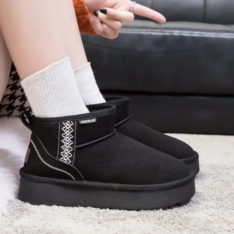 Warrior Warm And Wear Resistant Short Snow Boots Women's Black White-5