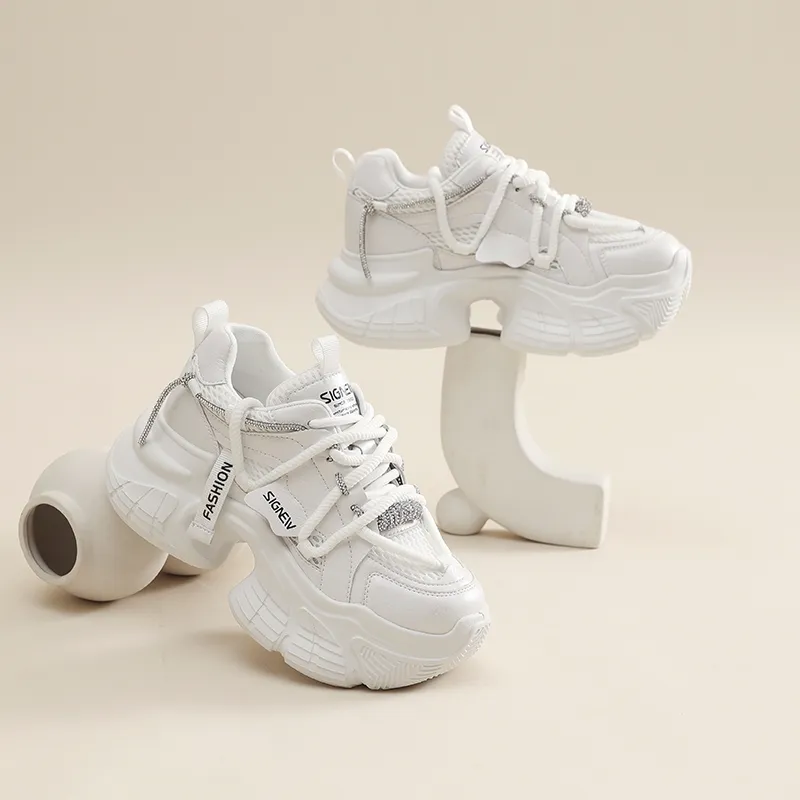 Cigna Abrasion Resistant Low Top Chunky Sneakers Women's Pearl White-5