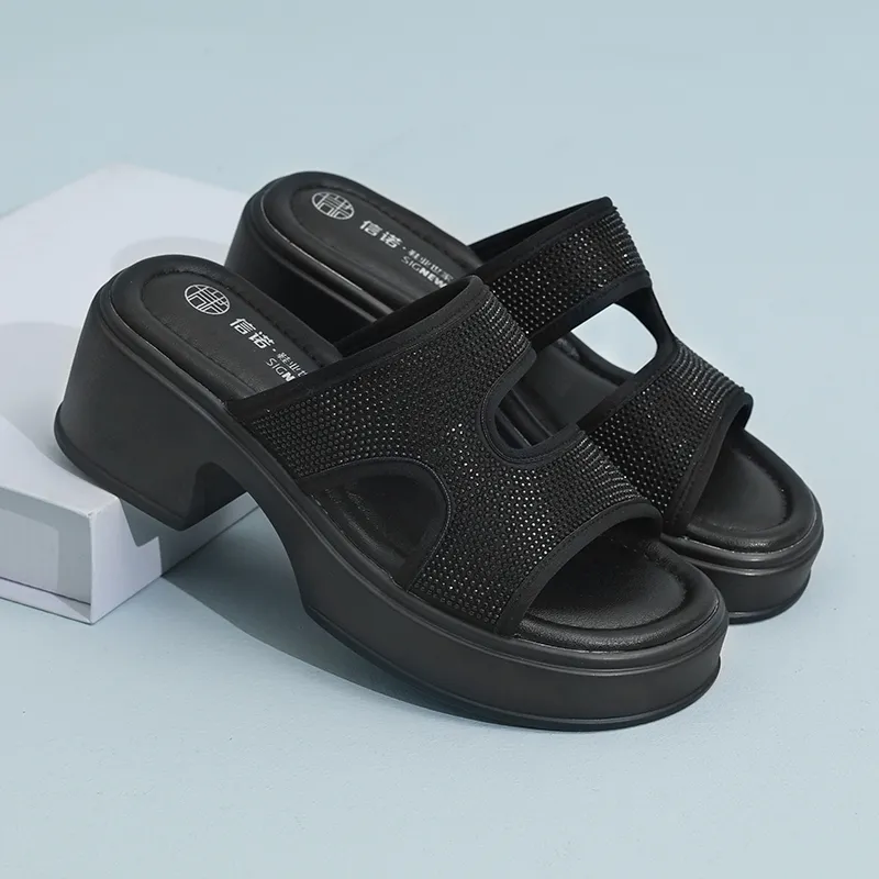 Cigna PU Polyurethane Quiet Slide Slippers Women's Black-2