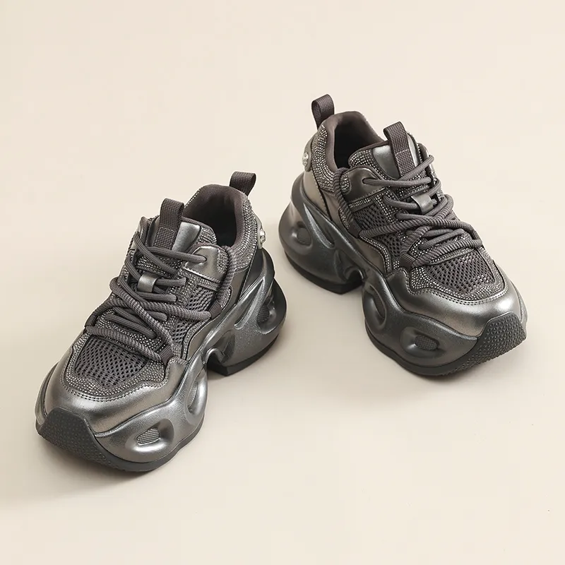 Cigna Low Top Chunky Sneakers Women's Gunmetal-5