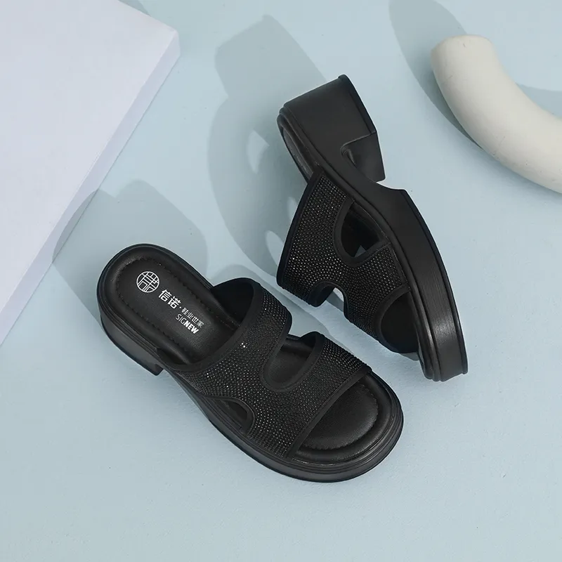 Cigna PU Polyurethane Quiet Slide Slippers Women's Black-4