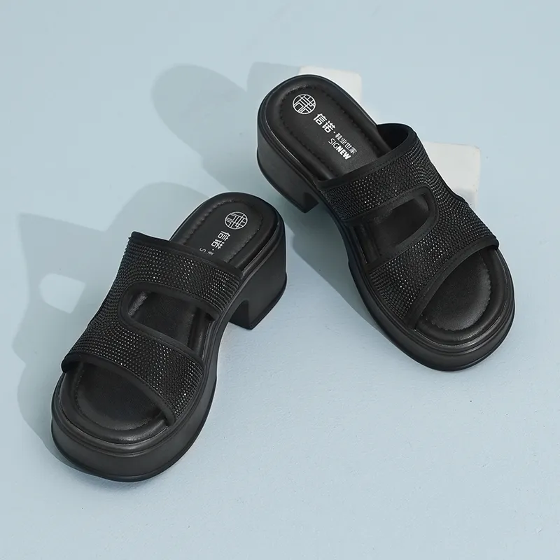 Cigna PU Polyurethane Quiet Slide Slippers Women's Black-6