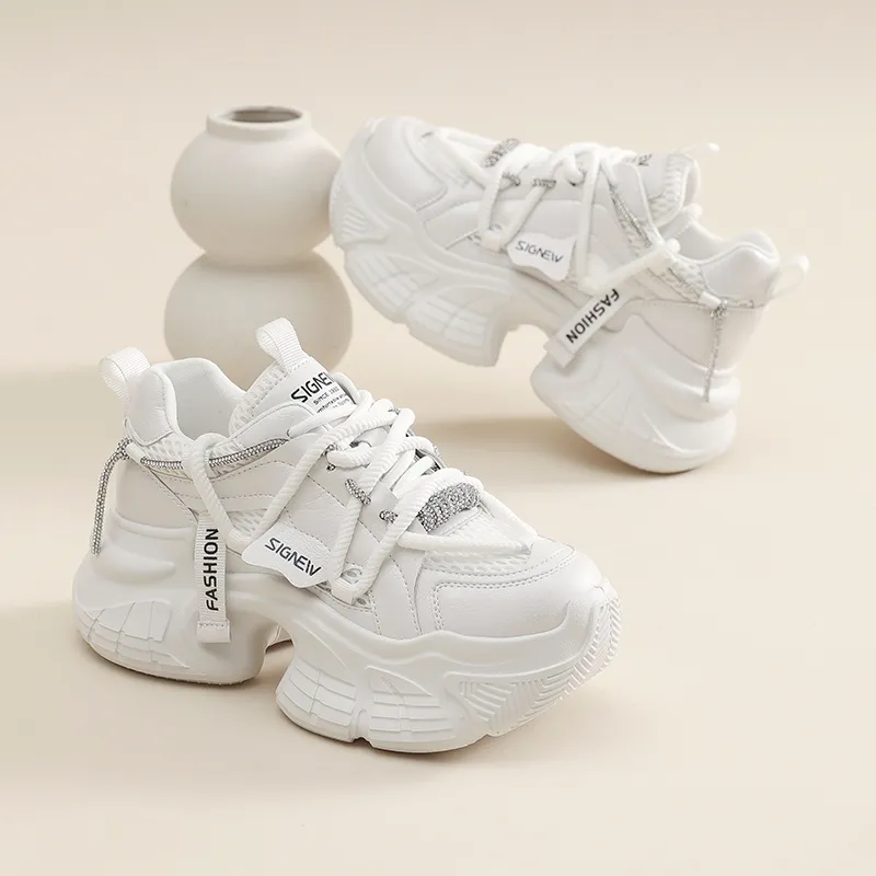 Cigna Abrasion Resistant Low Top Chunky Sneakers Women's Pearl White-6