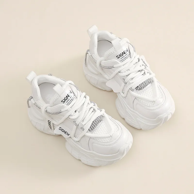 Cigna Abrasion Resistant Low Top Chunky Sneakers Women's Pearl White-3