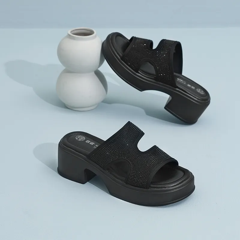 Cigna PU Polyurethane Quiet Slide Slippers Women's Black-5