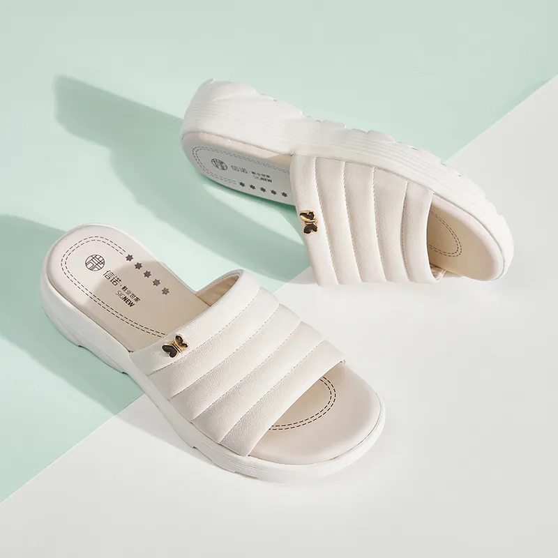 Cigna Rubber Foam Outsole Quiet Slide Slippers Women's Ecru-2
