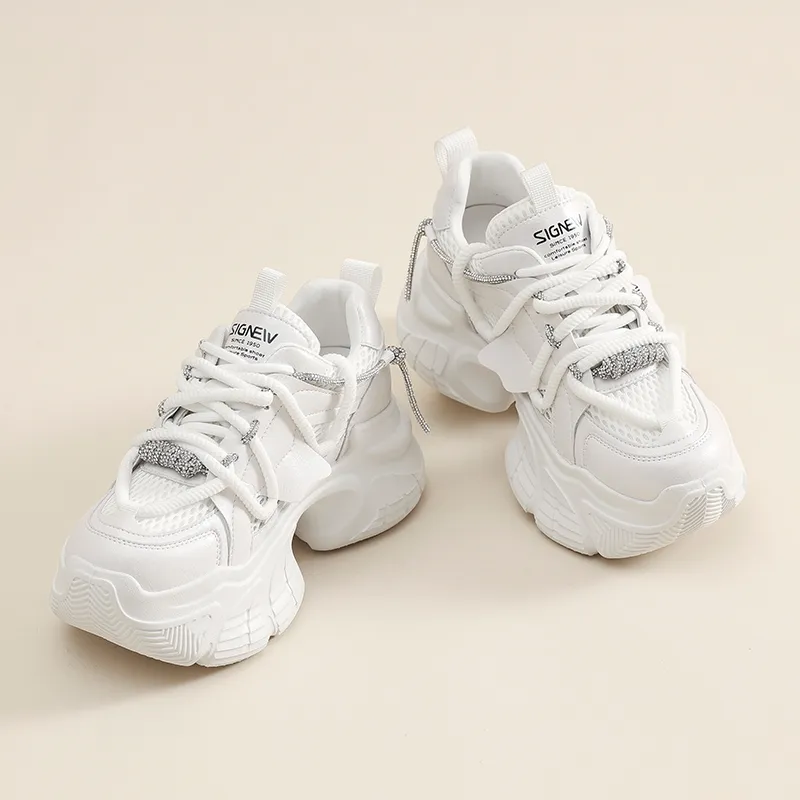 Cigna Abrasion Resistant Low Top Chunky Sneakers Women's Pearl White-2