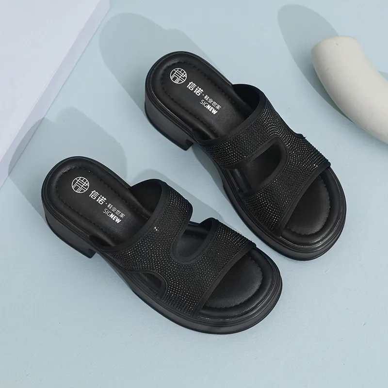 Cigna PU Polyurethane Quiet Slide Slippers Women's Black-3