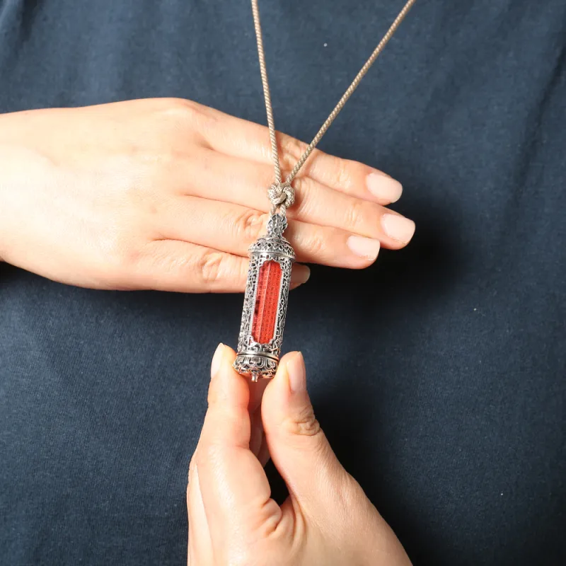 Pan Homestead Reconstructed Cinnabar 925 Sterling Silver Jade Pendants Unisex Reconstructed Cinnabar-3