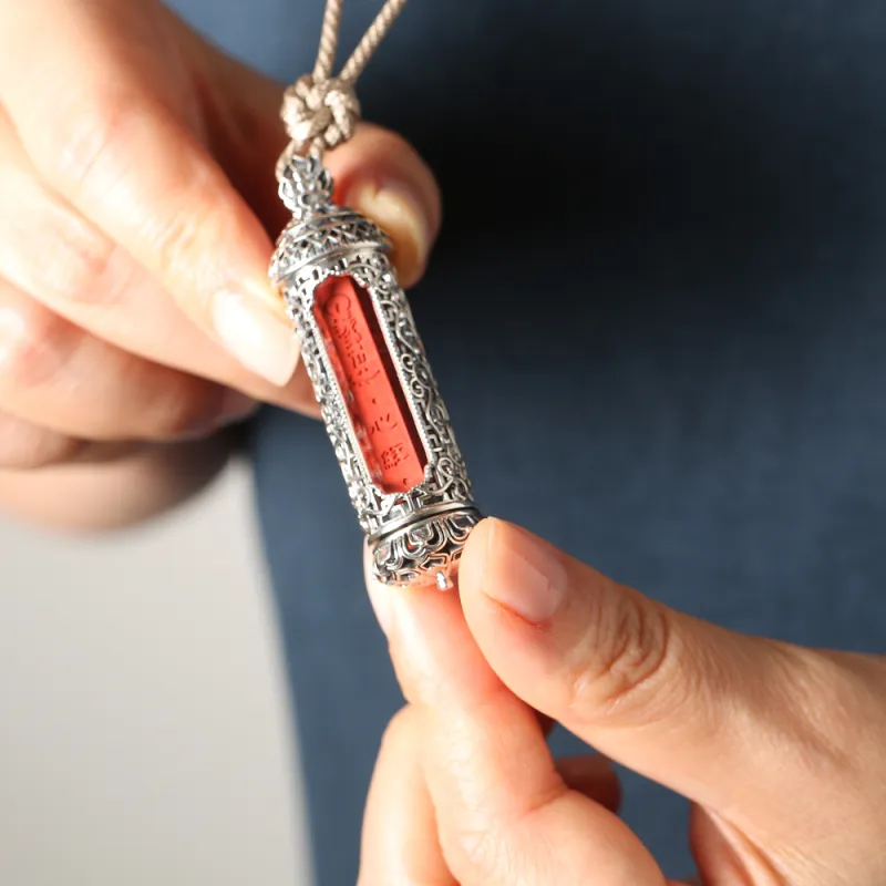 Pan Homestead Reconstructed Cinnabar 925 Sterling Silver Jade Pendants Unisex Reconstructed Cinnabar-2