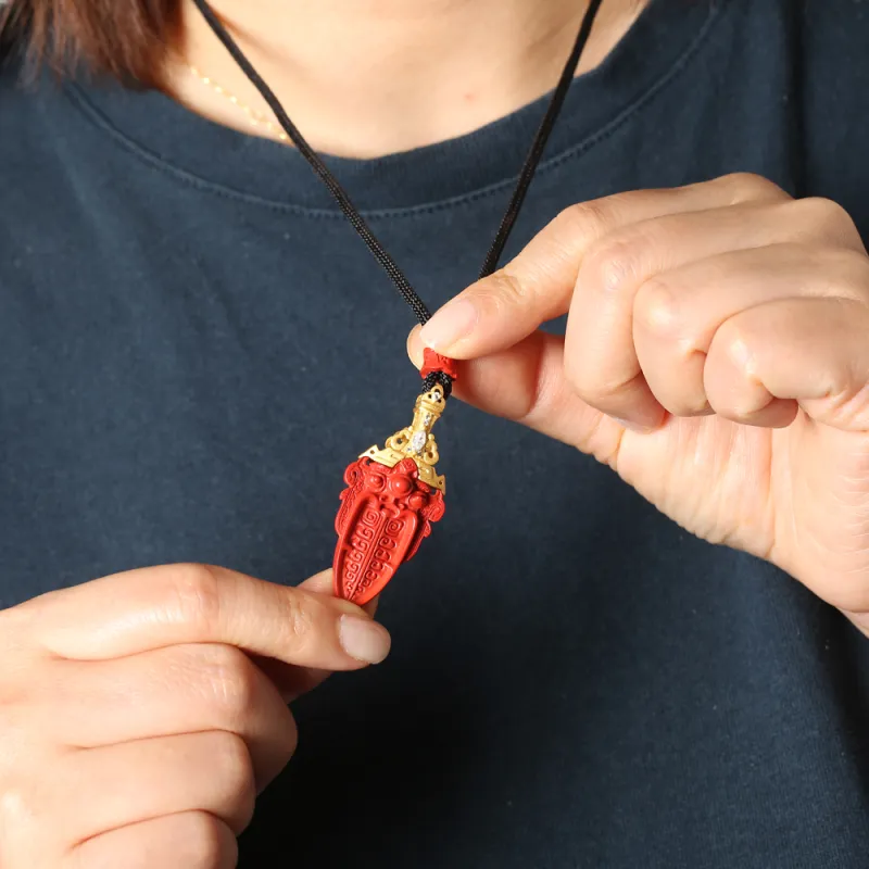 Pan Homestead Reconstructed Cinnabar 925 Sterling Silver Jade Pendants Unisex Reconstructed Cinnabar-4