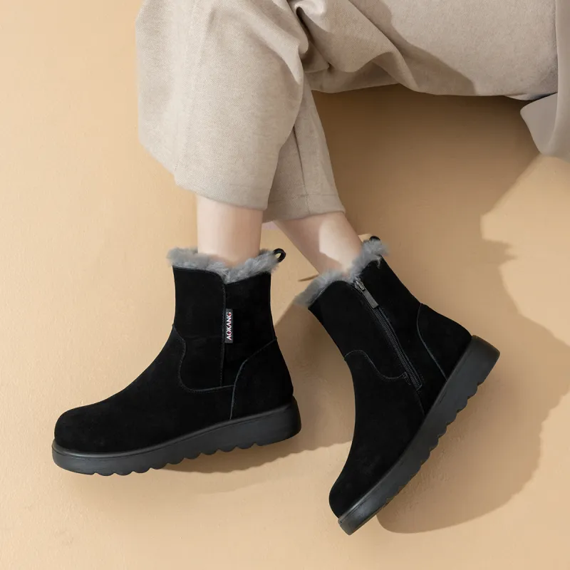 AOKANG Thermal Slip Resistant Short Snow Boots Women's Black-5