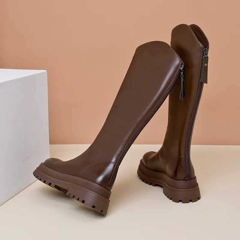 AOKANG Knee high Boots 5.2cm Women's Brown-3