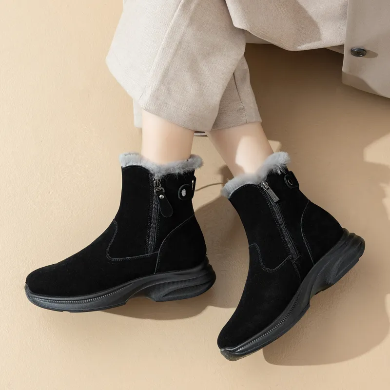 AOKANG Warm Wear Resistant Slip Resistant Short Snow Boots Women's Black-4