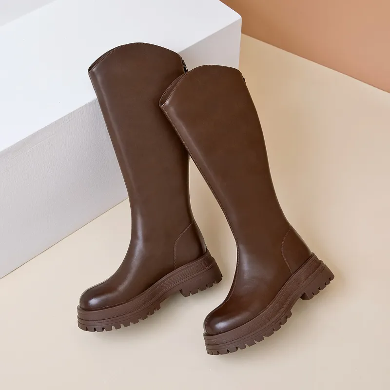 AOKANG Knee high Boots 5.2cm Women's Brown-1
