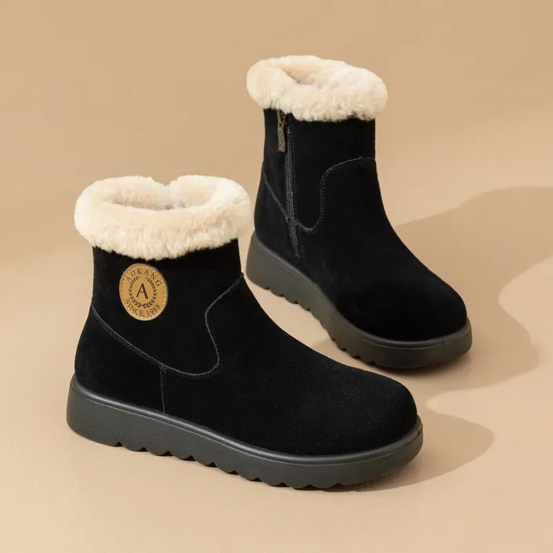 AOKANG Warm Slip Resistant Short Snow Boots Women's Black-2