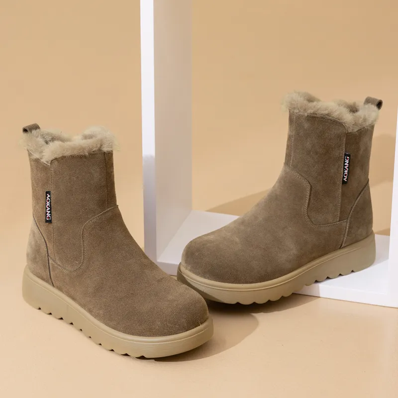 AOKANG Thermal Slip Resistant Snow Boots Women's Khaki-1