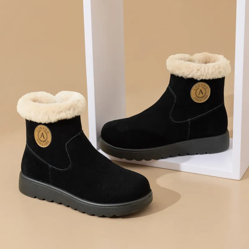 AOKANG Warm Slip Resistant Short Snow Boots Women's Black-1