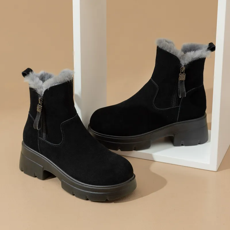 AOKANG Warm Wear Resistant Height Increasing Short Snow Boots Women's Black-3