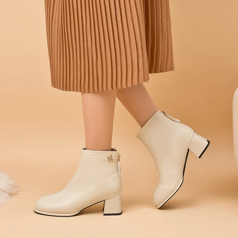 AOKANG Ankle Boots Women's Beige-6