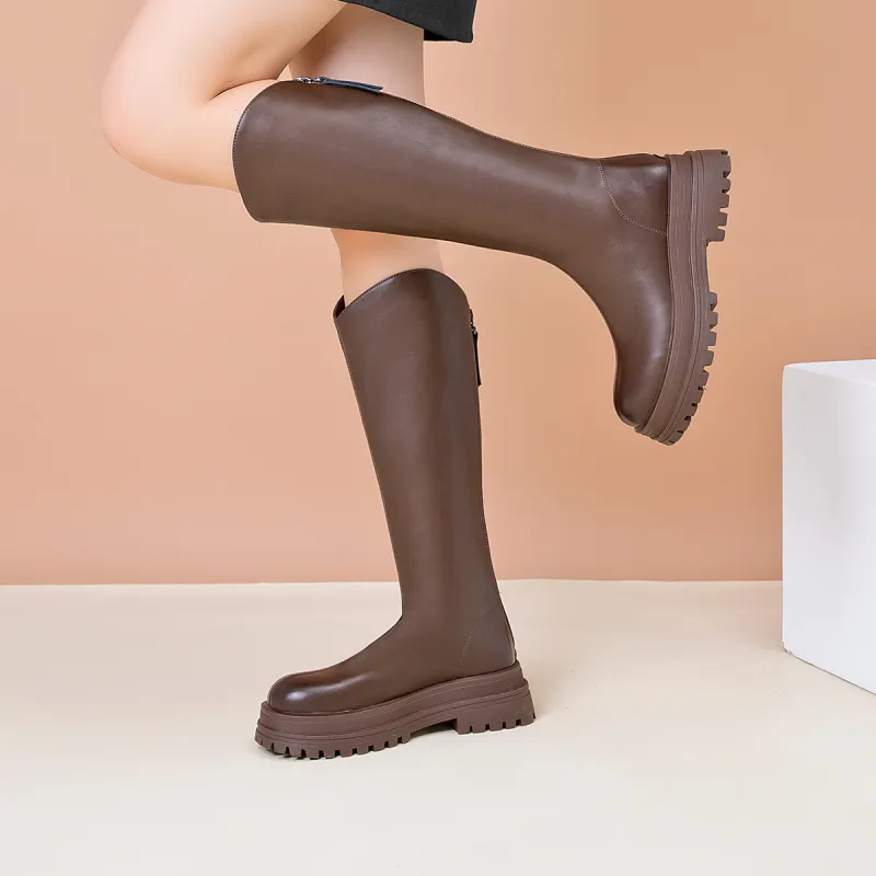 AOKANG Knee high Boots 5.2cm Women's Brown-7