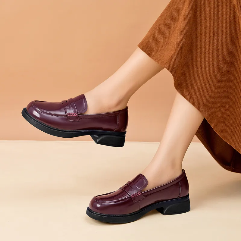 AOKANG Loafers 3.5cm Women's Burgundy-7