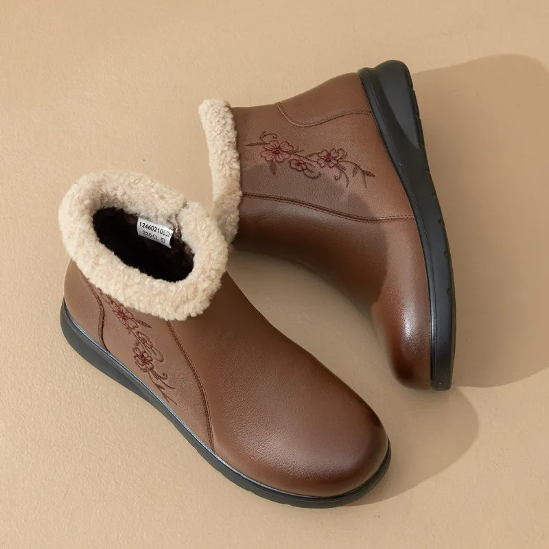 AOKANG Warm Wear Resistant Slip Resistant Coverage Short Snow Boots Women's Brown-4
