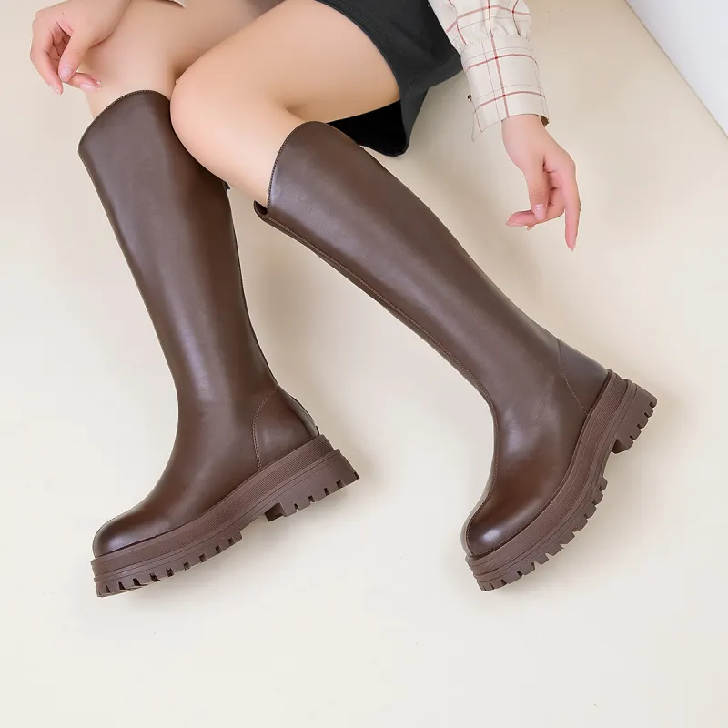 AOKANG Knee high Boots 5.2cm Women's Brown-4