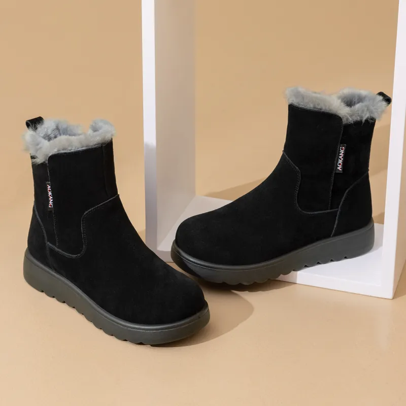 AOKANG Thermal Slip Resistant Short Snow Boots Women's Black-2