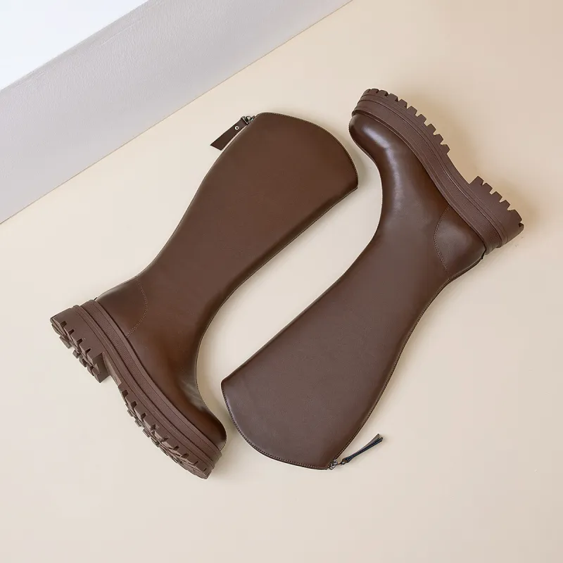 AOKANG Knee high Boots 5.2cm Women's Brown-2