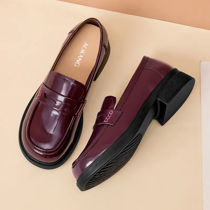 AOKANG Loafers 3.5cm Women's Burgundy-2