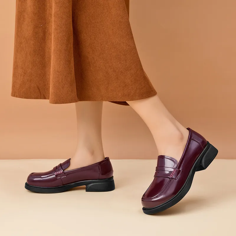 AOKANG Loafers 3.5cm Women's Burgundy-5