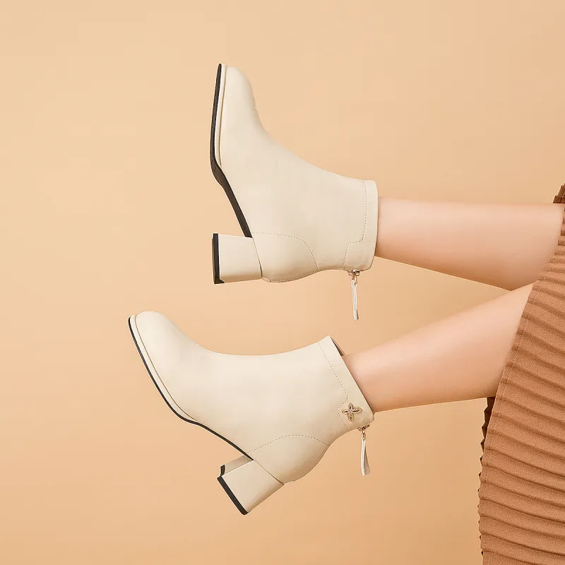 AOKANG Ankle Boots Women's Beige-5