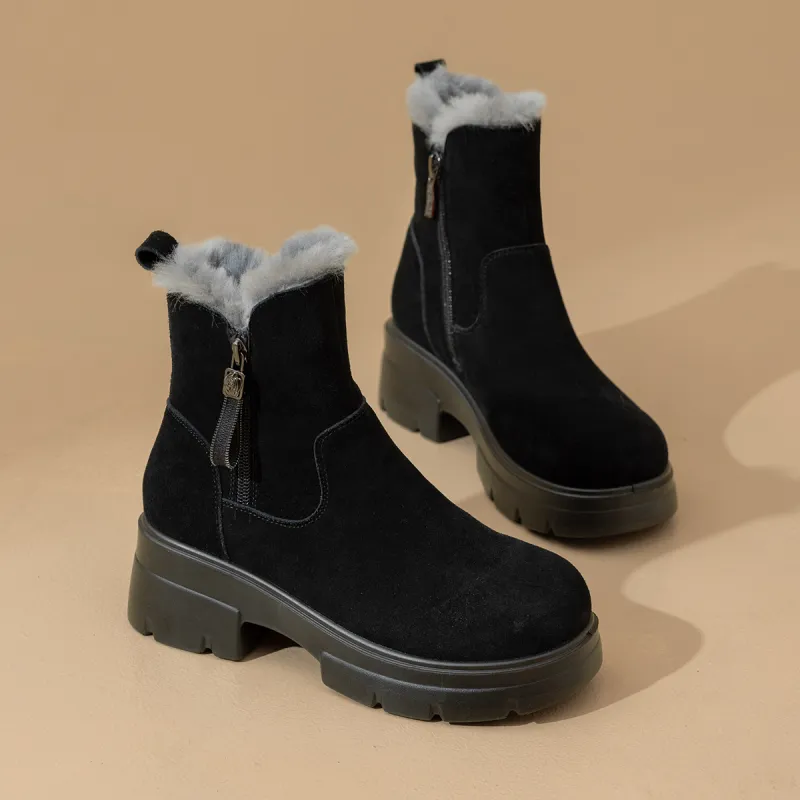 AOKANG Warm Wear Resistant Height Increasing Short Snow Boots Women's Black-4